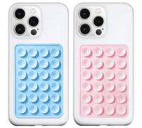 LvShuLiangPin Anteel Silicone Suction Phone Case Mount, Silicon Adhesive Phone Accessory for Smartphones, Hands-Free Mirror Shower Phone Holder for Selfies, Tiktok Videos (Light Pink&Baby Blue)