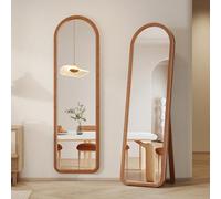 LVSOMT Arch Solid Wood Full Length Mirror, 160x46cm Full Body Mirror, Arched Standing Floor Mirrors with Wooden Frame, Stand Up or Wall-Mounted, Dressing Mirrors for Bedroom Living Room, Walnut