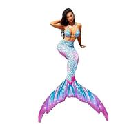 LVTFCO Mermaid Skirt Adult Summer Three Piece Beachwear Fish Tail Hanging Neck Suit Stage Performance Costume,Blue-S