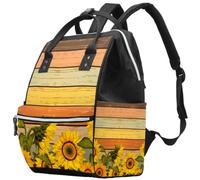 LVTISEE Abstract Sunflowers on Wooden Diaper Bag Mummy Backpack Nappy Nursing Bag for Baby Care