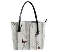 LVTISEE Bird Butterfly Tree Woods Pattern Tote Bag Women's PU Leather Shoulder Bags Tote Purse Hobo Handbag for Work, Travel
