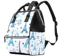 LVTISEE Blue Paris Eiffel Tower Snowflake Diaper Bag Mummy Backpack Nappy Nursing Bag for Baby Care