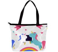 LVTISEE Cartoon Unicorn and Rainbow Star Tote Bag for Women Top-Handle Purse Zipper Shoulder Bag Hobo Travel Shopping Handbag