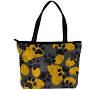 LVTISEE Cat Dog Gray Yellow Paws Footprints Pattern Tote Bag for Women Top-Handle Purse Zipper Shoulder Bag Hobo Travel Shopping Handbag