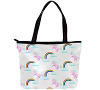 LVTISEE Child Unicorn Rainbow Pattern Tote Bag for Women Top-Handle Purse Zipper Shoulder Bag Hobo Travel Shopping Handbag