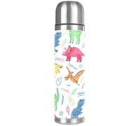 LVTISEE Colorful Dinosaurs Hand Draw Pattern Vacuum Flask Bottle Insulated Water Bottle Compact Stainless Steel Coffee Travel Mug 500ml