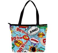 LVTISEE Comic Speech Bubbles Tote Bag for Women Top-Handle Purse Zipper Shoulder Bag Hobo Travel Shopping Handbag