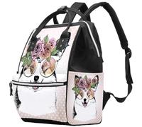 LVTISEE Corgi Dog with Flowers on Head Diaper Bag Mummy Backpack Nappy Nursing Bag for Baby Care