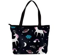 LVTISEE Cute Cartoon Galaxy Rainbow Unicorn Pattern Tote Bag for Women Top-Handle Purse Zipper Shoulder Bag Hobo Travel Shopping Handbag