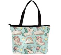 LVTISEE Cute Cartoon Rainbow Unicorn Star Pattern Tote Bag for Women Top-Handle Purse Zipper Shoulder Bag Hobo Travel Shopping Handbag