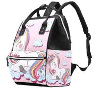 LVTISEE Cute Cartoon Unicorn Pink Diaper Bag Mummy Backpack Nappy Nursing Bag for Baby Care