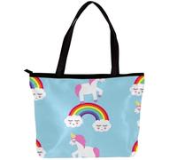 LVTISEE Cute Cartoon Unicorn Rainbow Pattern Tote Bag for Women Top-Handle Purse Zipper Shoulder Bag Hobo Travel Shopping Handbag