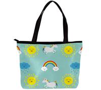 LVTISEE Cute Cartoon Unicorn Rainbow Sun Tote Bag for Women Top-Handle Purse Zipper Shoulder Bag Hobo Travel Shopping Handbag