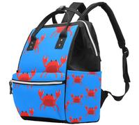 LVTISEE Cute Red Crab Blue Diaper Bag Mummy Backpack Nappy Nursing Bag for Baby Care