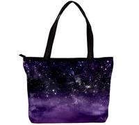 LVTISEE Dark Purple Starry Night Sky Clouds Tote Bag for Women Top-Handle Purse Zipper Shoulder Bag Hobo Travel Shopping Handbag