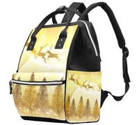 LVTISEE Golden Santa Claus and Reindeers Flying Across the Moon Diaper Bag Mummy Backpack Nappy Nursing Bag for Baby Care