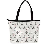 LVTISEE Grey Anchors and Coloured Hearts Tote Bag for Women Top-Handle Purse Zipper Shoulder Bag Hobo Travel Shopping Handbag