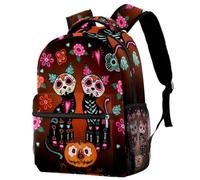 LVTISEE Halloween Day of the Dead Sugar Skull Cats Pumpkin Backpack Hiking Travel Rucksack School Bag Bookbag for Men Women