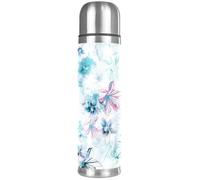 LVTISEE Hand Draw Watercolor Flowers Floral Pattern Vacuum Flask Bottle Insulated Water Bottle Compact Stainless Steel Coffee Travel Mug 500ml