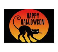 LVTISEE Happy Halloween with Black Cat Placemats for Dining Table Set of 6, Cloth Table Runner Heat-Resistant Stain Resistant Washable Kitchen Table Mats
