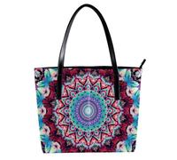 LVTISEE Hippie Mandala Bohemian Psychedelic Pattern Tote Bag Women's PU Leather Shoulder Bags Tote Purse Hobo Handbag for Work, Travel