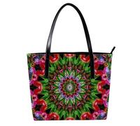 LVTISEE Hippie Mandala Kaleidoscope Psychedelic Pattern Tote Bag Women's PU Leather Shoulder Bags Tote Purse Hobo Handbag for Work, Travel