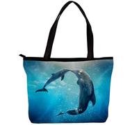 LVTISEE Kiss Dolphin Tale Pattern Tote Bag for Women Top-Handle Purse Zipper Shoulder Bag Hobo Travel Shopping Handbag