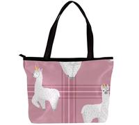 LVTISEE Llama and Alpaca Be a Unicorn Pink Pattern Tote Bag for Women Top-Handle Purse Zipper Shoulder Bag Hobo Travel Shopping Handbag