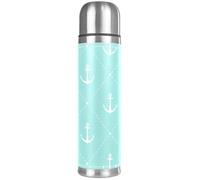 LVTISEE Marine Anchor Aqua Pattern Vacuum Flask Bottle Insulated Water Bottle Compact Stainless Steel Coffee Travel Mug 500ml