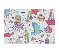 LVTISEE Marine Seagull Whale Octopus Lighthouse Placemats for Dining Table Set of 6, Cloth Table Runner Heat-Resistant Stain Resistant Washable Kitchen Table Mats
