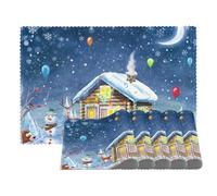 LVTISEE Merry Christmas and Happy New Year and Warm Cabin Placemats for Dining Table Set of 4, Cloth Table Runner Heat-Resistant Stain Resistant Washable Kitchen Table Mats