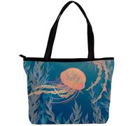 LVTISEE Ocean Jellyfish in a Shallow Underwater Tote Bag for Women Top-Handle Purse Zipper Shoulder Bag Hobo Travel Shopping Handbag
