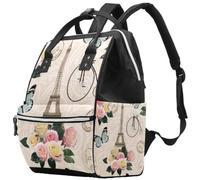 LVTISEE Paris Eiffel Tower Flowers Butterfly Diaper Bag Mummy Backpack Nappy Nursing Bag for Baby Care