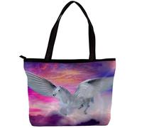 LVTISEE Pegasus Flying in the Sky Pattern Tote Bag for Women Top-Handle Purse Zipper Shoulder Bag Hobo Travel Shopping Handbag