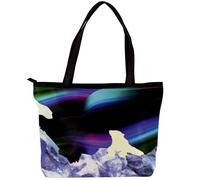 LVTISEE Polar Bear on the Glacier under the Aurora Tote Bag for Women Top-Handle Purse Zipper Shoulder Bag Hobo Travel Shopping Handbag