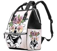 LVTISEE Pug Dog with Flowers on Head Diaper Bag Mummy Backpack Nappy Nursing Bag for Baby Care