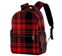LVTISEE Red Black Scottish Plaid Check Backpack Hiking Travel Rucksack School Bag Bookbag for Men Women