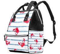 LVTISEE Red Crab Blue White Stripes Diaper Bag Mummy Backpack Nappy Nursing Bag for Baby Care