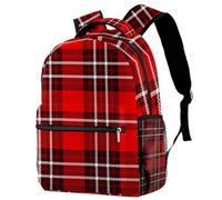 LVTISEE Red Scottish Plaid Check Pattern Backpack Hiking Travel Rucksack School Bag Bookbag for Men Women
