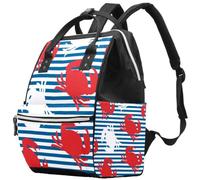LVTISEE Red White Crab Blue Stripes Diaper Bag Mummy Backpack Nappy Nursing Bag for Baby Care