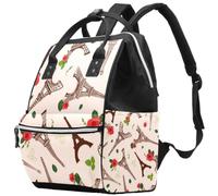 LVTISEE Romantic Paris Eiffel Tower Roses Floral Diaper Bag Mummy Backpack Nappy Nursing Bag for Baby Care
