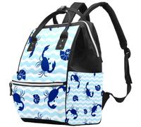 LVTISEE Royal Blue Crab Light Blue Wave Diaper Bag Mummy Backpack Nappy Nursing Bag for Baby Care