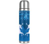 LVTISEE Silver Unicorns Blue Sweet Dreams Vacuum Flask Bottle Insulated Water Bottle Compact Stainless Steel Coffee Travel Mug 500ml