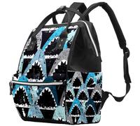 LVTISEE Stains Shark Open Mouth Blue Grey Diaper Bag Mummy Backpack Nappy Nursing Bag for Baby Care