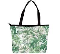 LVTISEE Superfresco Easy Mauritius Green Leaves Pattern Tote Bag for Women Top-Handle Purse Zipper Shoulder Bag Hobo Travel Shopping Handbag