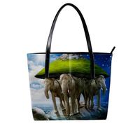 LVTISEE Turtle Carrying Elephants That Carries the Earth Upon Their Backs Tote Bag Women's PU Leather Shoulder Bags Tote Purse Hobo Handbag for Work, Travel