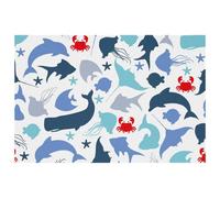 LVTISEE Underwater Fishes Dolphin Blue Whale and Crab Placemats for Dining Table Set of 4, Cloth Table Runner Heat-Resistant Stain Resistant Washable Kitchen Table Mats