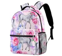 LVTISEE Unicorn Fairies Magic Rose Floral Backpack Hiking Travel Rucksack School Bag Bookbag for Men Women