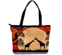 LVTISEE View of African Giraffe Sunset Tote Bag for Women Top-Handle Purse Zipper Shoulder Bag Hobo Travel Shopping Handbag