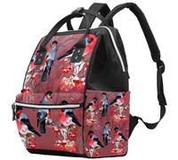 LVTISEE Vintage Red Birds on Branch Diaper Bag Mummy Backpack Nappy Nursing Bag for Baby Care